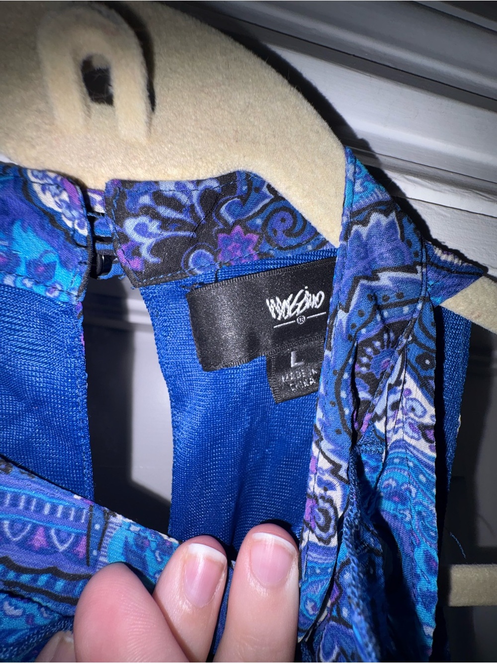 Mossimo Womenβs Blue Paisley Sleeveless Blouse with Ruffles Size Large - Picture 4 of 4